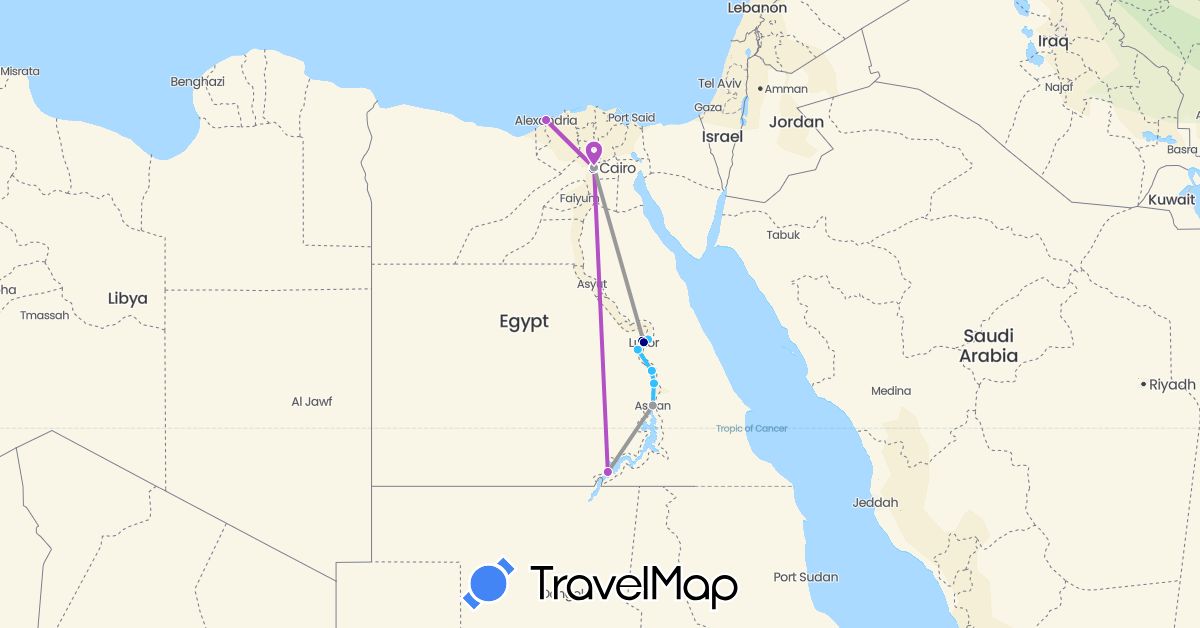 TravelMap itinerary: driving, plane, train, boat in Egypt (Africa)